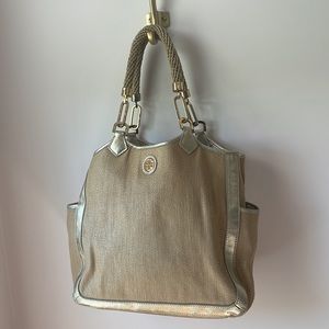 Tory Burch Natural & Gold Channing Straw & Leather Tote